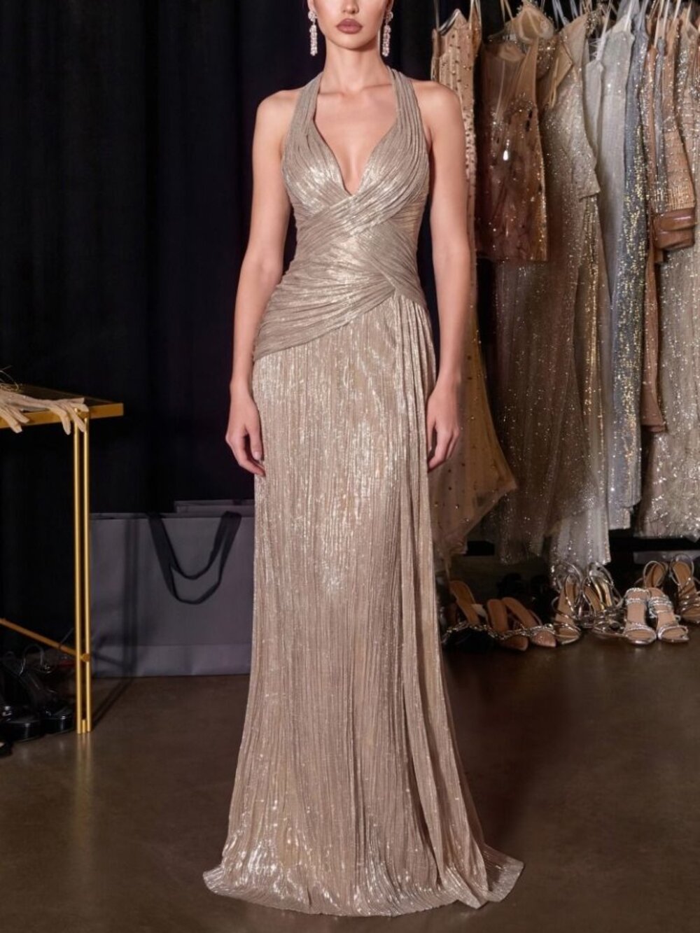 ROSE GOLD FORMAL MOTHER OF THE BRIDE GROOM DRESS. HALTER CORSET LACE UP BEACK